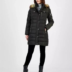 Michael Kors Black Puffer Coat with Faux Fur Hood